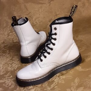Dr. Martens ZAVALA Leather  White and Black Combat Boots Women's 8.0 Men's 7.0